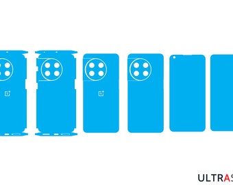 May include: A set of six blue phone skins for a smartphone with a camera bump. The skins cover the back, sides, and camera bump of the phone. The skins are designed to protect the phone from scratches and damage.