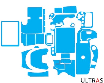 May include: A blue vinyl decal skin for a camera. The skin covers the camera body, screen, and buttons. The skin is designed to protect the camera from scratches and wear.