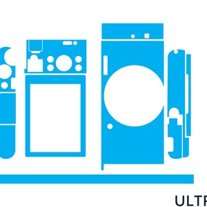 May include: A blue and white camera skin decal set. The set includes a large decal for the main body of the camera, a smaller decal for the top of the camera, and two smaller decals for the sides of the camera.