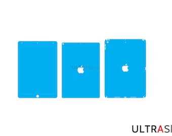 May include: Three blue iPad screen protectors, each with a white Apple logo. The protectors are designed to fit the iPad screen perfectly.