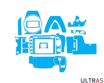 May include: A blue camera skin decal set for a digital camera. The set includes decals for the camera body, screen, and buttons.