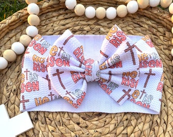 Easter hair bow, He is Risen hair bow, cross hair bow, handmade hair bow, baby and toddler hair bow, sailor bow, head wrap bow, Easter bow