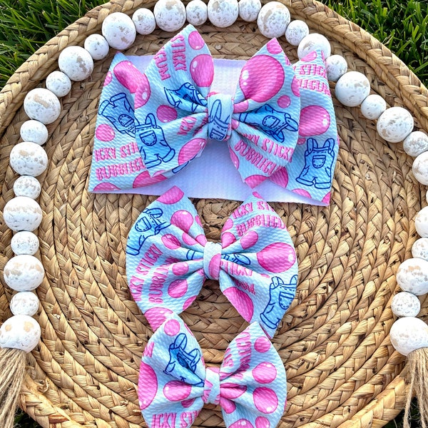 Icky sticky bubble gum hair bow, Miss R hair bow, baby and toddler hair bow, bubble gum hair bow, head wrap bow, Miss Rachel hair bow