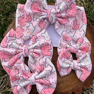 Lazo para el cabello con galletas glaseadas, lazo para el cabello con galletas de circo, lazo para el cabello hecho a mano, lazo para el cabello con galletas, lazo para el cabello para bebés y niños pequeños, lazo para envolver la cabeza.