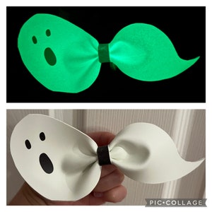 Glow in the dark ghost hair bow, ghost hair bow, Halloween hair bow, faux leather ghost bow, little girl hair bow, glow in the dark bow