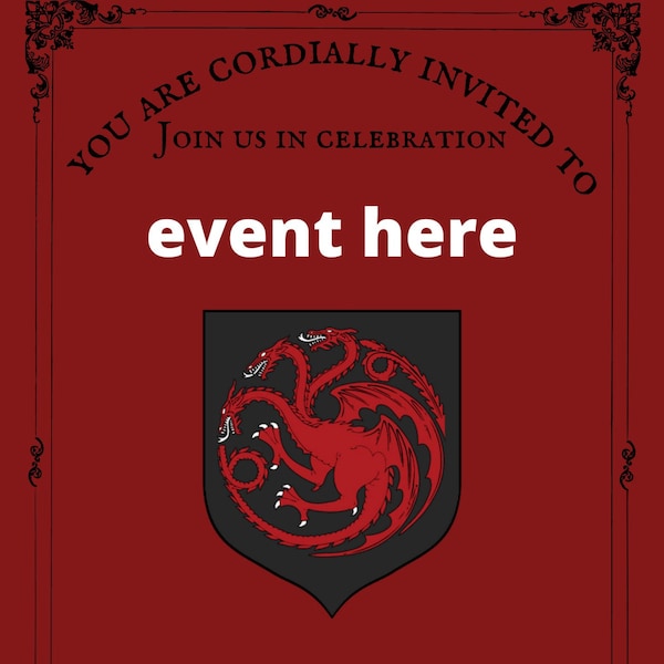 Targaryen Themed Invitation, Editable Invitation, GOT Invitation, Digital Invitation, Canva Template, House of the Dragon