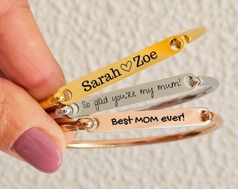 Custom Engraved Bangle - Stainless Steel Bracelet - Personalized Gift for Mom - Mothers Day Present