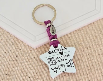 Llavero personalizado hecho a mano con forma de estrella - Regalo personalizable para nuevos padres - Recuerdo único para recién nacidos