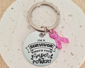 Support squad breast cancer keychain, cancer awareness personalized keyring, pink ribbon key fob, cancer survivor gift for her