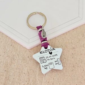 Handmade Personalised Star Shaped New Baby Stats Keychain - Customizable Gift for New Mom - Unique Keepsake for Newborns