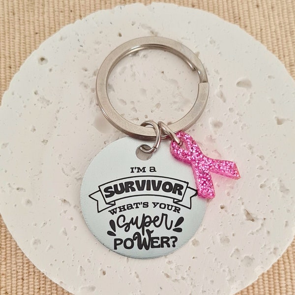 Support squad breast cancer keychain, cancer awareness personalized keyring, pink ribbon key fob, cancer survivor gift for her