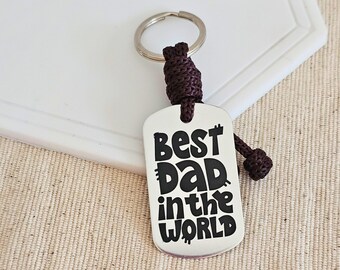 Best Dad engraved keychain, personalized keyfob for dad, customizable keyring for daddy, fathers day handmade gift, new dad custom present