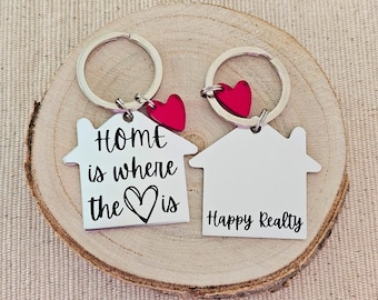 First home keychain, personalized keyfob for new home, custom engraving couples keyring, moving house gift