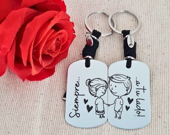 Set of 2 Personalized couple keychains, engraved couple keychain set, matching couple keyring, handmade Valentine's day gift