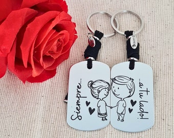 Set of 2 Personalized couple keychains, engraved couple keychain set, matching couple keyring, handmade Valentine&#39;s day gift