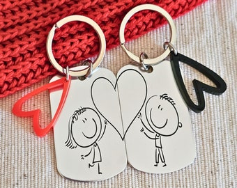 Customizable Couple Key Rings Set - Pair of Keychains Personalised with Your Names - Unique Valentines Day Gift Idea for Him and for Her