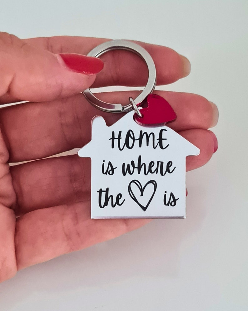 First home keychain, personalized keyfob for new home, custom engraving couples keyring, moving house gift image 6