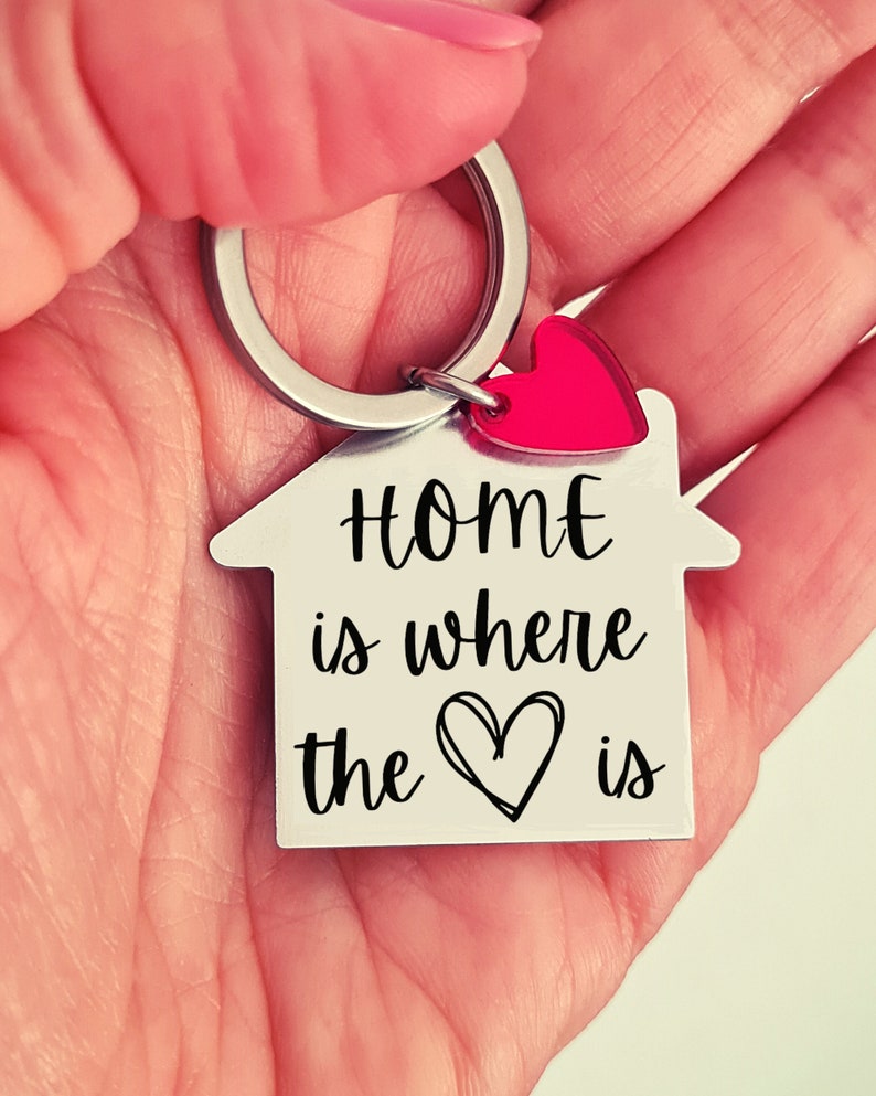 First home keychain, personalized keyfob for new home, custom engraving couples keyring, moving house gift image 4