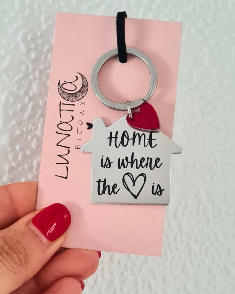 First home keychain, personalized keyfob for new home, custom engraving couples keyring, moving house gift image 8