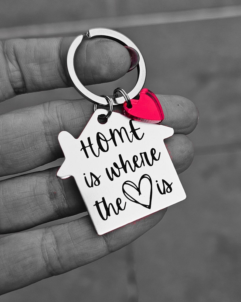 First home keychain, personalized keyfob for new home, custom engraving couples keyring, moving house gift image 9