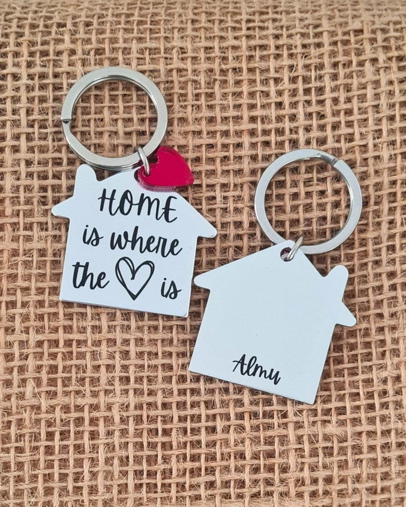 First home keychain, personalized keyfob for new home, custom engraving couples keyring, moving house gift image 7