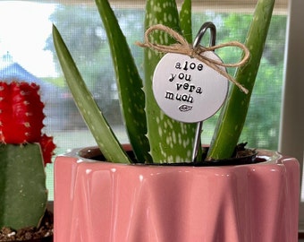 Aloe Vera Plant Marker, Herb Marker, Hand Stamped Plant Decor, Garden Decor, Aloe You Vera Much, Handmade Garden Marker