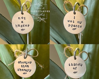 Funny Plant Markers, Hand Stamped Plant Markers, Herb Markers, Plant Decor, Houseplant Gifts, Plant Lovers, Plant Puns, Plant Parent Gift