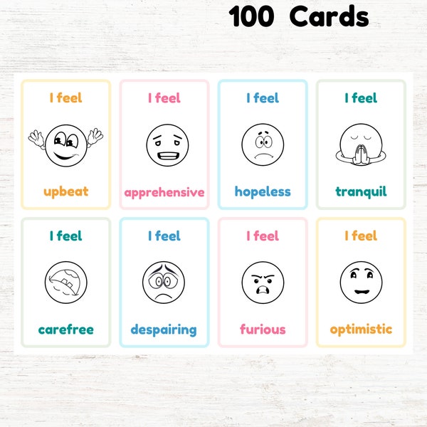 100 Emotion Emoji Flashcards, Feelings Emoji Flash Cards, for Kids - with Pictures for Emotion Charts