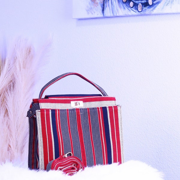 Luxury Aso oke women bag, stylish striped multicolor bag for women, Chain bags for women, Ankara handbags, Ankara chain handbag
