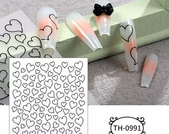 Heart Nail Decals/Cute Black Heart Nail Art Stickers/Self Care
