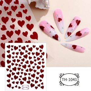 Heart Nail Decals, Valentine&#39;s Day Nail Decals, Gergous Red Heart Nail Art Stickers