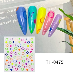 Rainbow Ring Nail Decal, Colorful Ring Design Nail Sticker