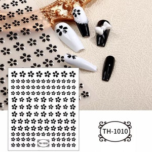 Flower Nail Decals, Black and White Nail Stickers, Self Care Floral Nail Stickers
