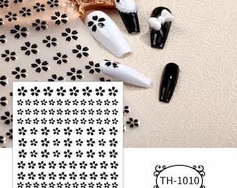 Flower Nail Decals, Black and White Nail Stickers, Self Care Floral Nail Stickers