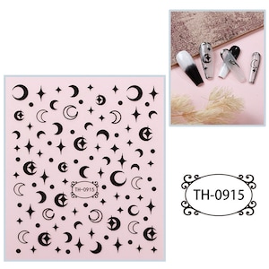 Moon and Stars Nail Stickers, Black/White Nail Art Decals