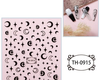 Moon and Stars Nail Stickers, Black/White Nail Art Decals