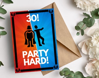 Space Party Hard Customisable Age Birthday Card