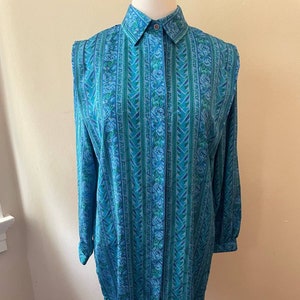 Size XL - Vintage Blue & Green Schrader 90s Dress Long Sleeve