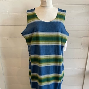 Size XXL - Vintage 90s Sleeveless Striped Blue & Green Maxi Dress