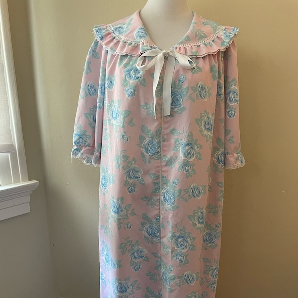 Size 2XL - Vintage 90s Pink Floral Housedress with Bow