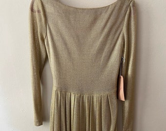 Size S - Vintage 90s Gold Mesh Backless Party Dress Ann Klein