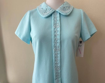 Size L - Vintage 60s Light Blue Mod Cut Dress