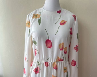 Size L - Vintage Henry Lee White & Red Floral Dress