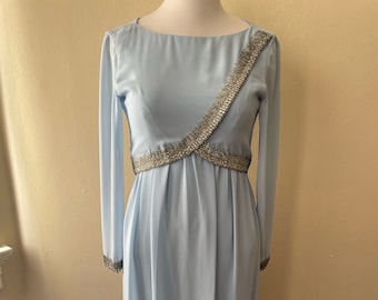 Size M - Vintage 70s Periwinkle Blue Evening Gown