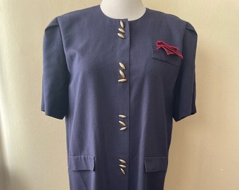 Size 2XL - Vintage 90s Navy Blue Leslie Fay Blazer Dress with Gold Buttons