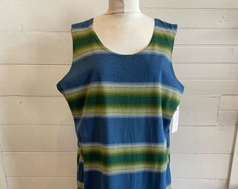 Size XXL - Vintage 90s Sleeveless Striped Blue & Green Maxi Dress