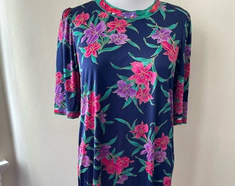 Size L - Vintage Blue & Pink Floral House Dress
