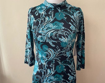 Size S - Vintage 60s Shelton Stroller Green Floral Dress Size 14 1/2