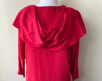 Vintage 80s Lady in Red with Double Side Cape Dress Size Large