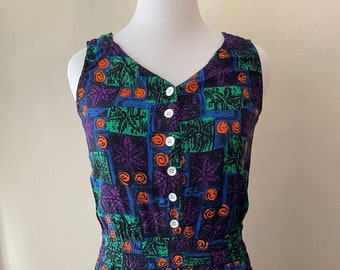 Size M - Vintage Funky Sleeveless Rayon Romper